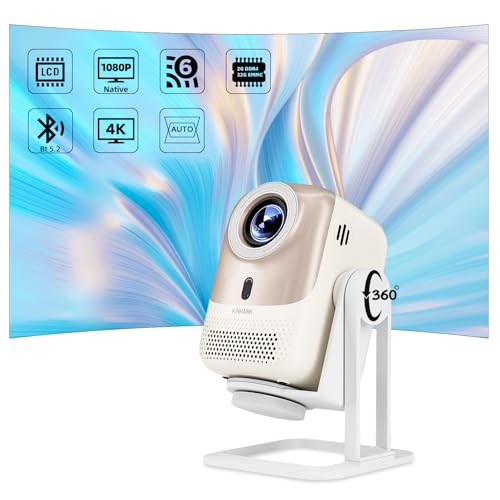 Kp1 Portable Movie Projector,Smart Projector With Wifi 6 And Bt5.2, 450 Ansi Support 4K Native 1080P, Auto Focus& Auto Keystone ,360°Adjustable Stand,Compatible With Ios/Android/Hdmi