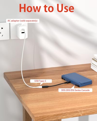 Dual Mode USB-C to 3DS/2DS/DSi Series Charging Cable: Support USB-A to C & USB-C to C Cable