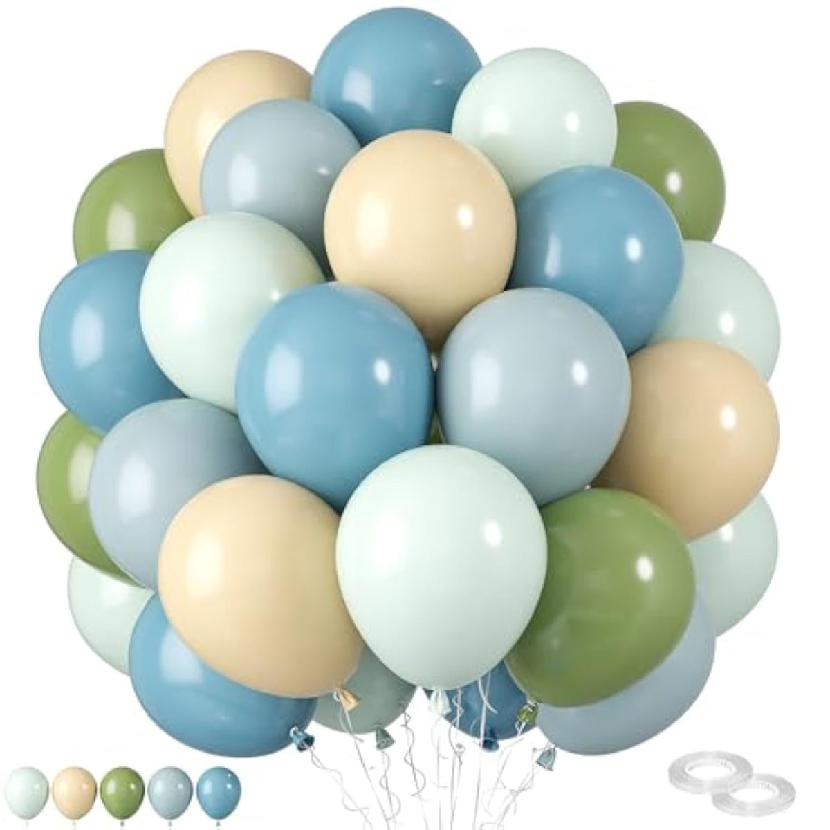 Blue And Green Balloons,60 Pcs 12 Inches Avocado Macaron Green Retro Sea Fog Blue Retro Apricot Balloons For Birthday Baby Shower Graduation Engagement Party Decorations