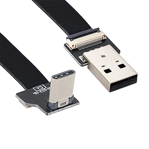 0.2M Up Down Angled USB 2.0 Type-A Male to USB-C Type-C Male Data Flat Slim FPC Cable for FPV & Disk & Phone