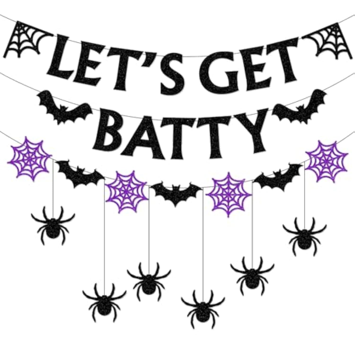 Halloween Black & Purple Spider-Web Party Decorations with Bats, Spiders and Swirls