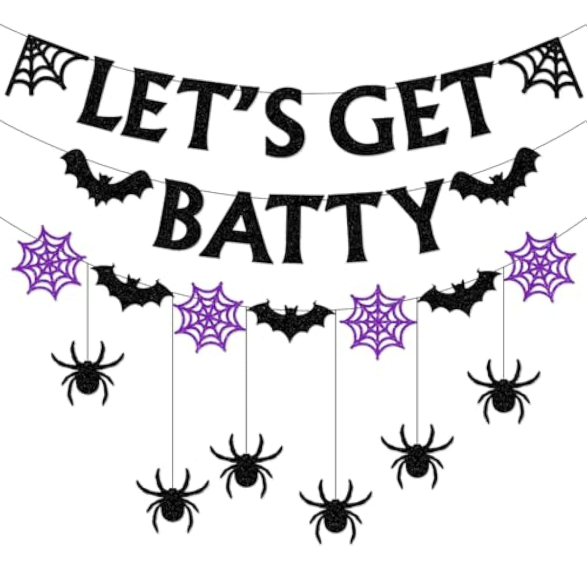 Halloween Black & Purple Spider-Web Party Decorations with Bats, Spiders and Swirls