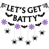 Halloween Black & Purple Spider-Web Party Decorations with Bats, Spiders and Swirls