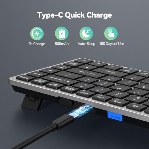 Bluetooth Keyboard Rechargeable, 4-Device (2.4G+3Bt) Wireless Keyboard, Ultra-Slim Quiet Typing, 14 Hotkeys Computer Keyboard For Pc/Laptop/Smart Tv/Tablet/Ipad