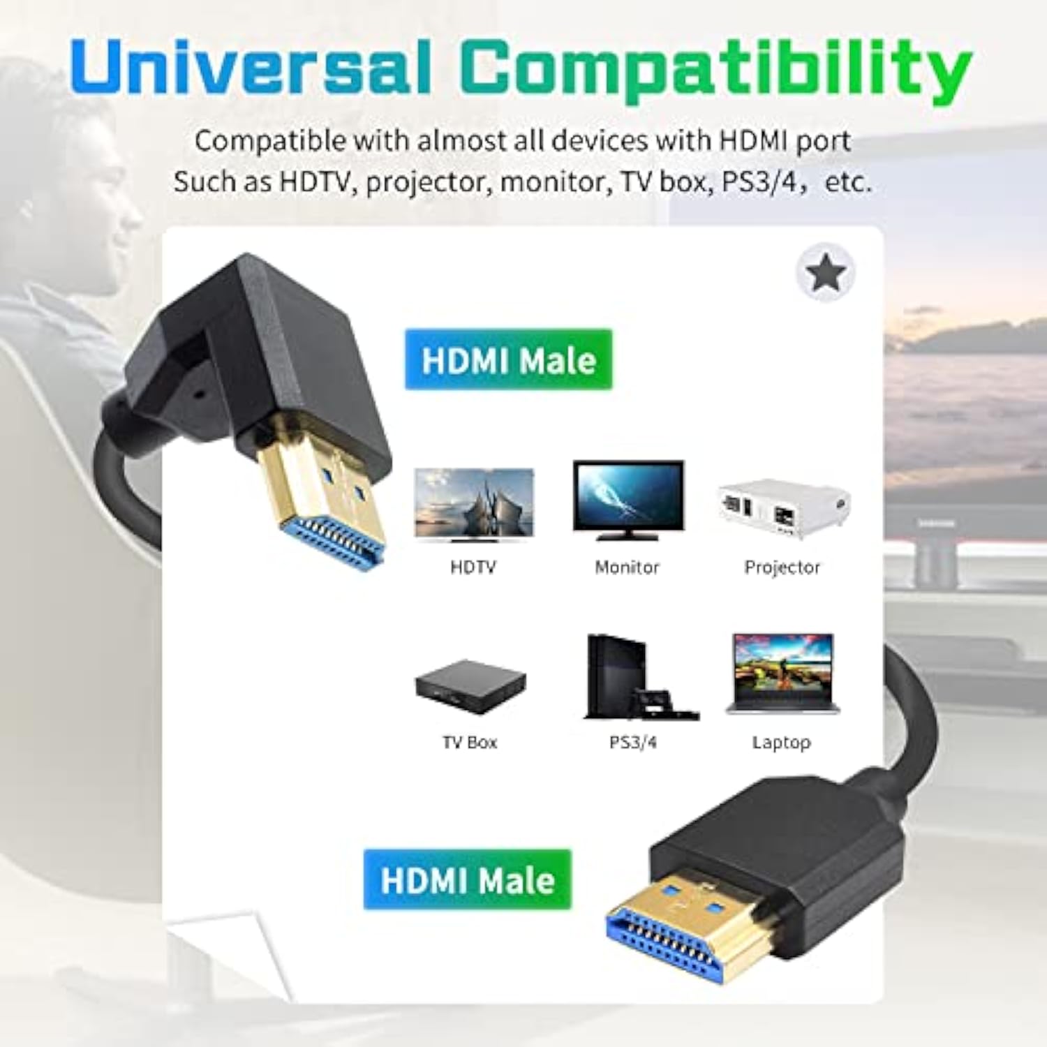 90 Degree Hdmi 2.1 Male To Male Coiled Cable 8K, Extreme Thin Down Angled Hdmi