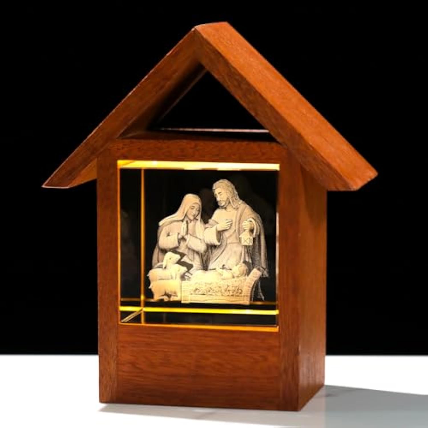 Nativity Jesus Lamp Christian Gifts For Women 3D Engraved Wooden House Night Light, Religious Gifts For Mom Grandma Christmas Presents For Home Decor
