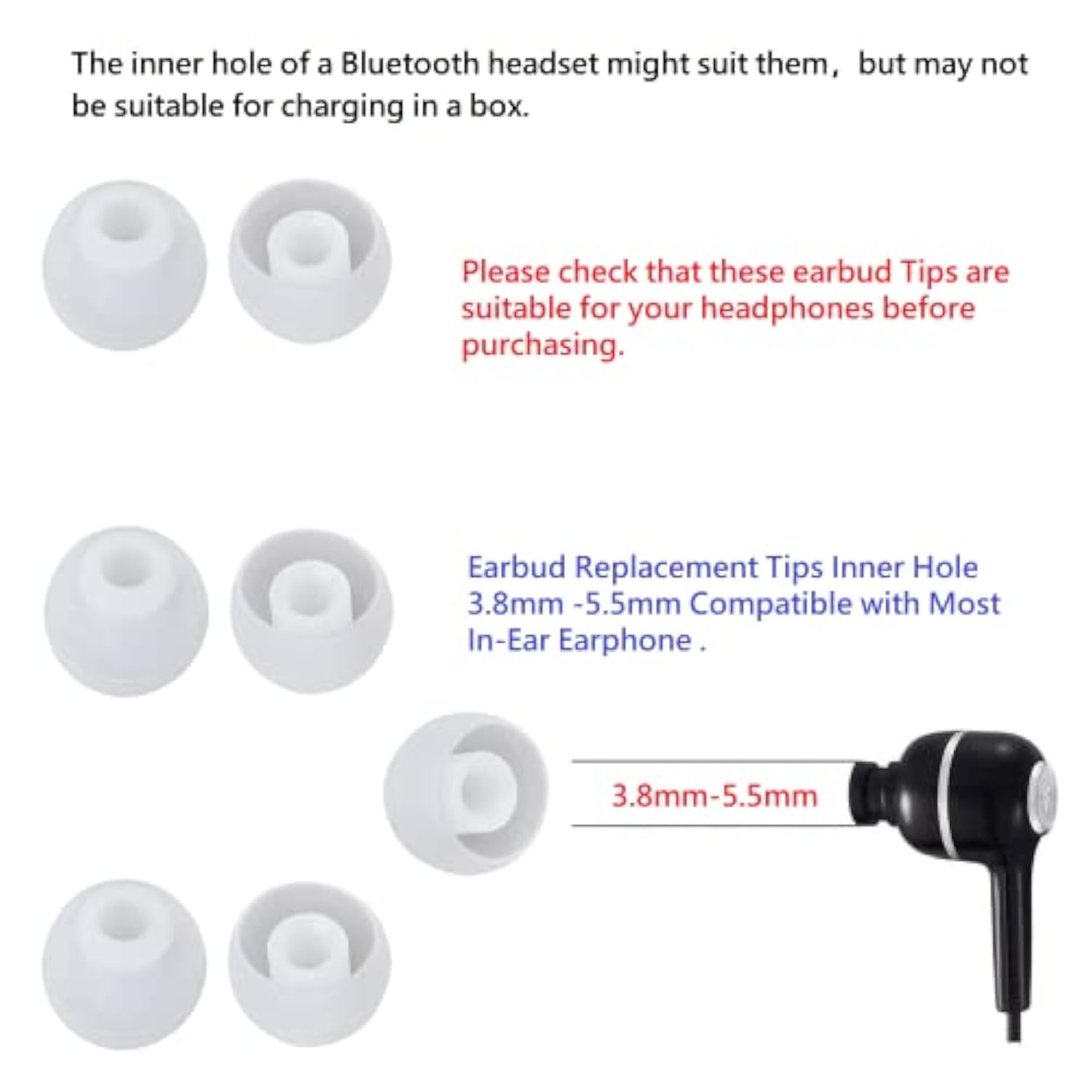 36 Pieces Large Earbud Tips Soft And Comfortable Ear Bud Replacement Pieces Silicone Fit Most In-Ear Headphones?Inner Hole 3.8Mm -5.5Mm?Large Clear White Replacement Earbuds Silicone Tips