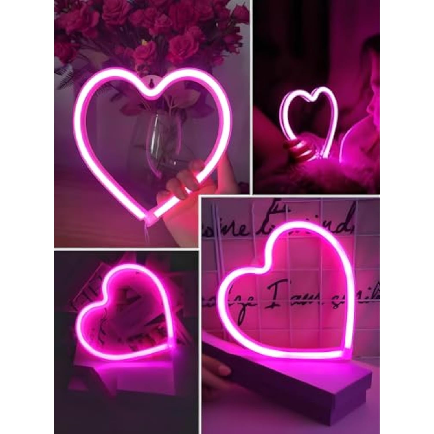 Pink Heart Neon Sign, Battery Operated Or Usb Powered Led Heart Lights For Valentines Day Decoration, Valentines Gifts For Wife Wedding Proposal Anniversary Mother'S Day Girls’ Room Table Wall Decor