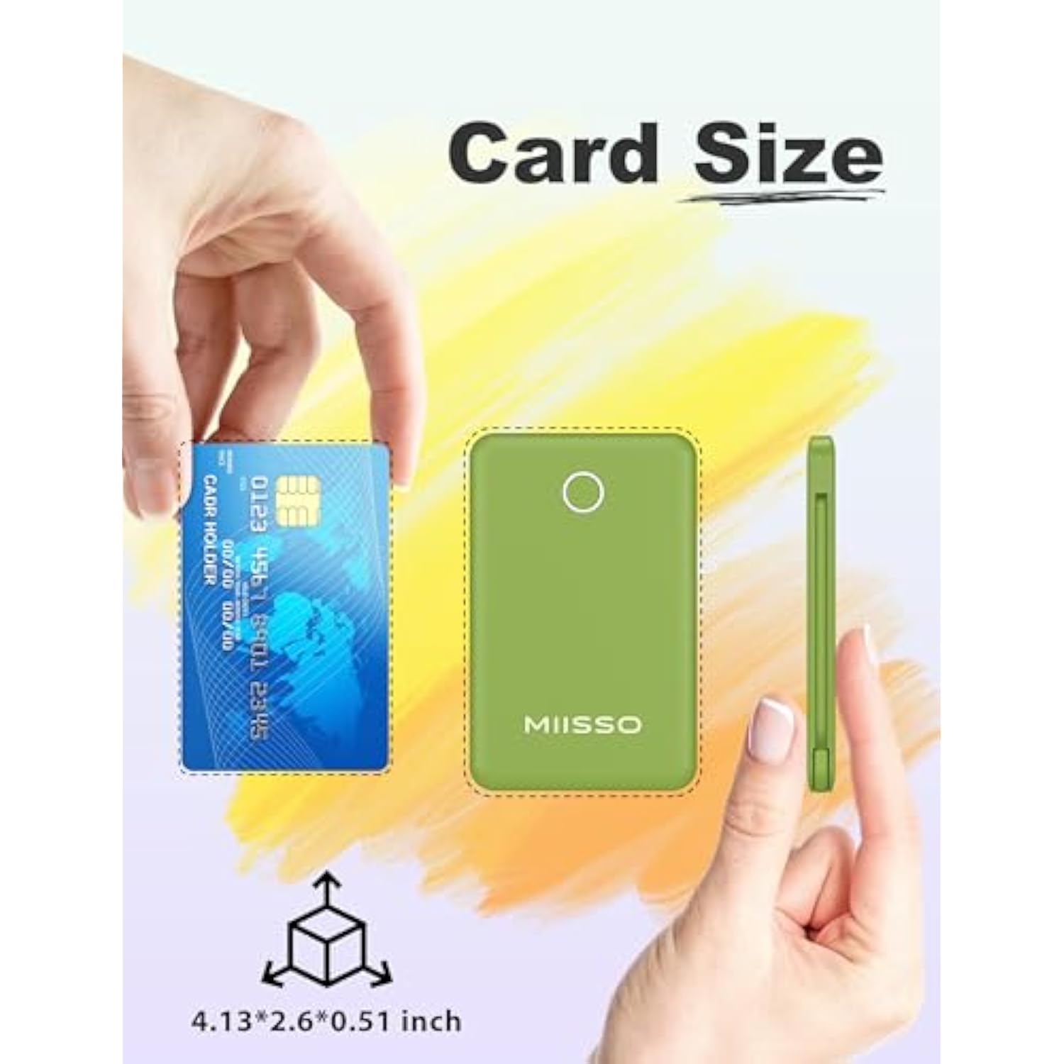 6000Mah Ultra Slim Built In Cables Power Bank, Card Size Built In Usb C Cords Battery Pack Portable Charger For Phones, 3 Output External Battery Pack Compatible With Iphone, Samsung, Google, Green