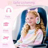 Kids Cat Ear Bluetooth Headphones, 60H Playtime, 74/85/94dB Safe Volume Limit, Metallic Gradient Wireless Headset with Mic, Fast Charging, Foldable,