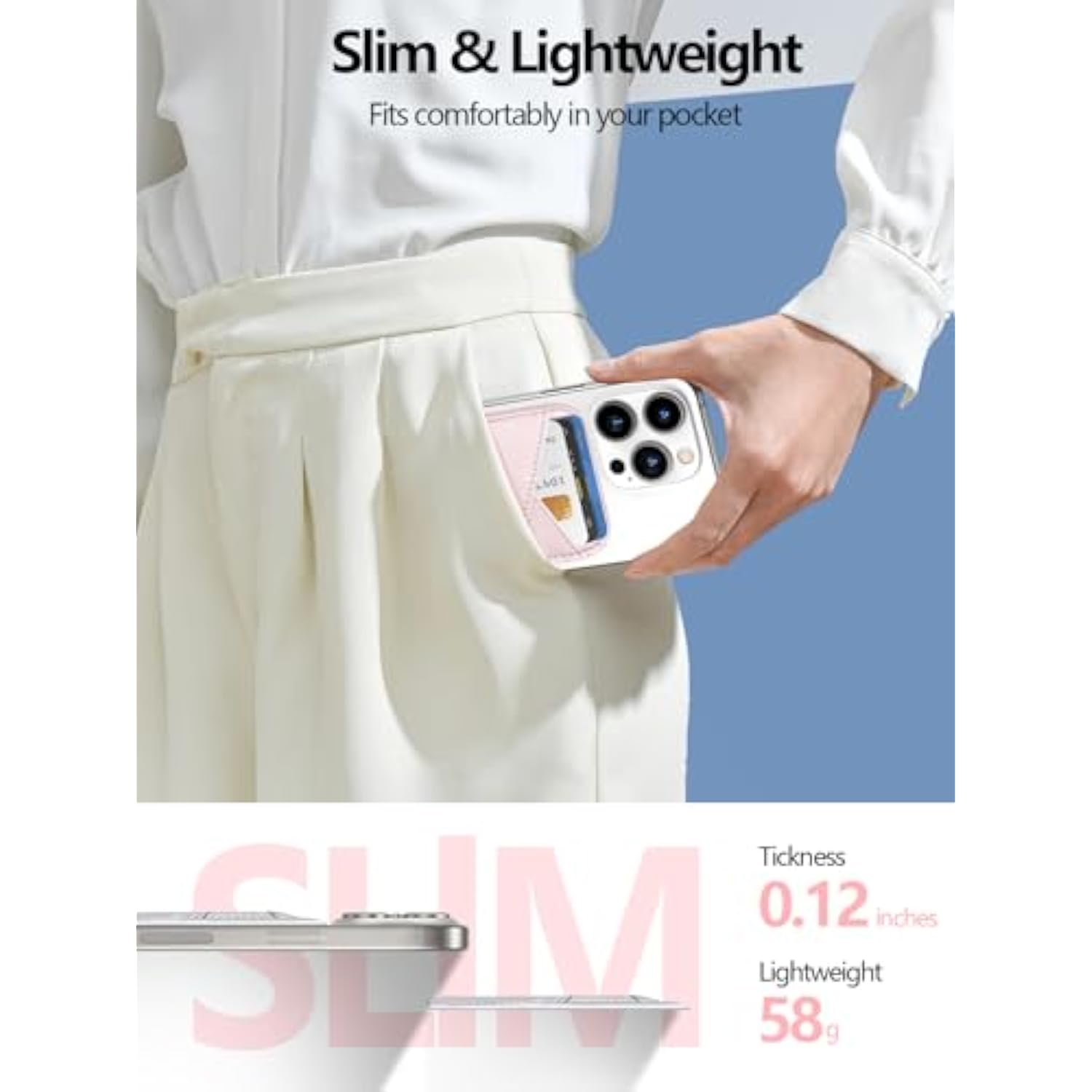 MagSafe Wallet, Ultra-Thin Magnetic Card Holder for iPhone 15/14/13/12, Pink