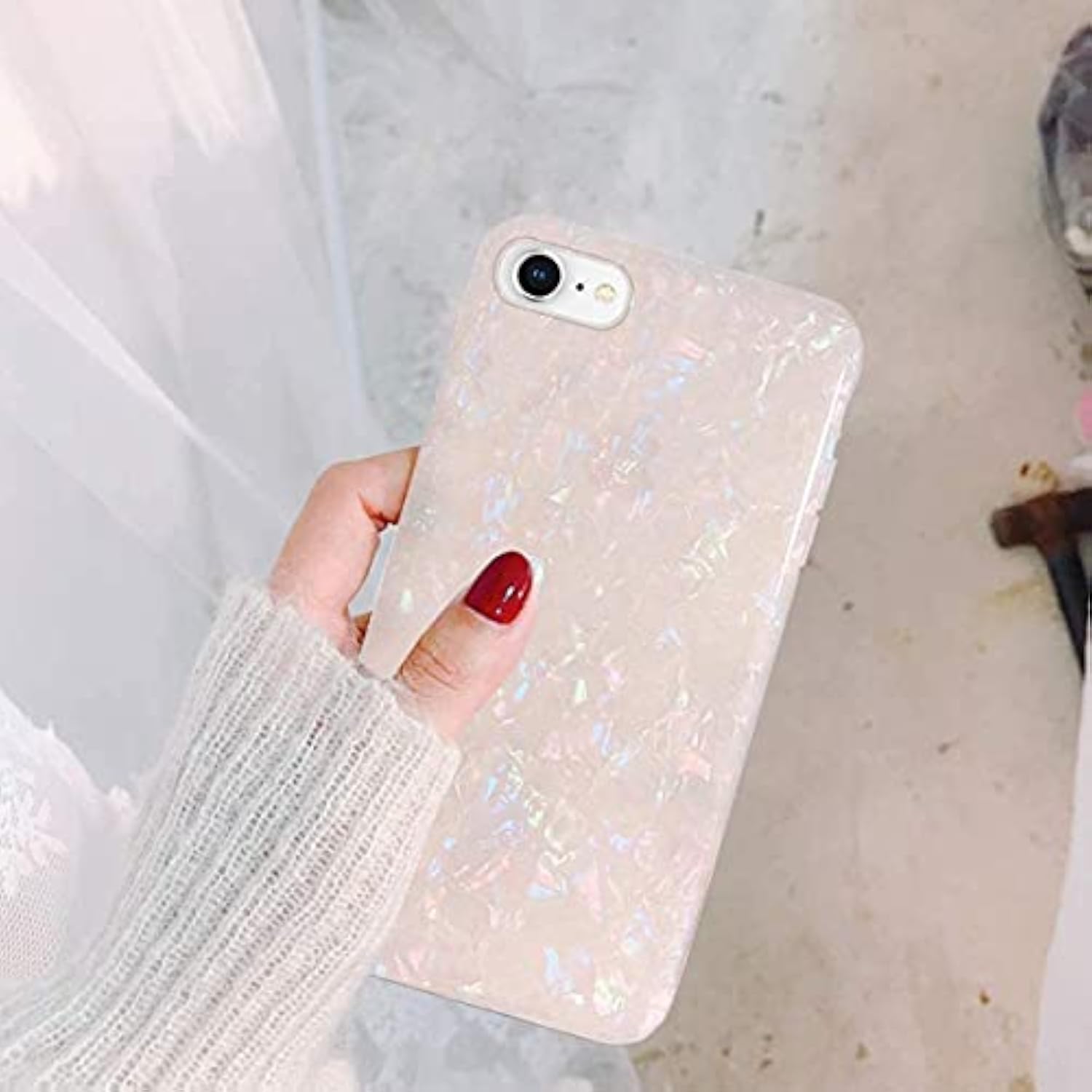 Luxury Sparkle Translucent Clear Thinfoil Design Slim Soft Silicone Phone Case for iPhone SE 2022/2020, iPhone 8, iPhone 7, 4.7 inch
