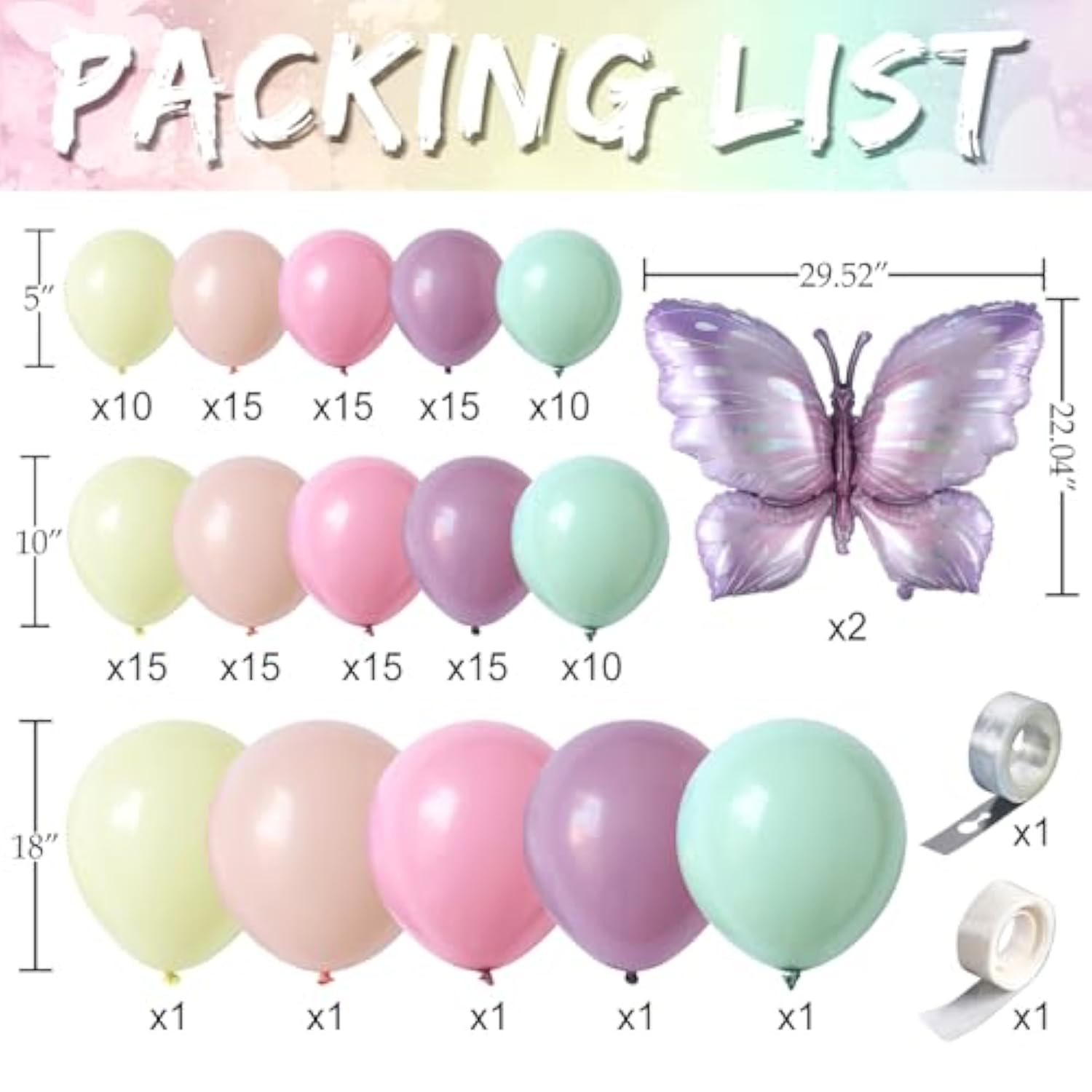 144Pcs Pastel Pink Purple Butterfly Balloon Arch Garland Kit,With Big Butterfly Foil Balloons,For Spring Floral Fairy Wonderland Baby Shower Girl Princess Birthday Tea Party Decorations