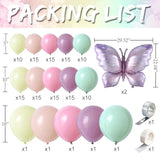 144Pcs Pastel Pink Purple Butterfly Balloon Arch Garland Kit,With Big Butterfly Foil Balloons,For Spring Floral Fairy Wonderland Baby Shower Girl Princess Birthday Tea Party Decorations