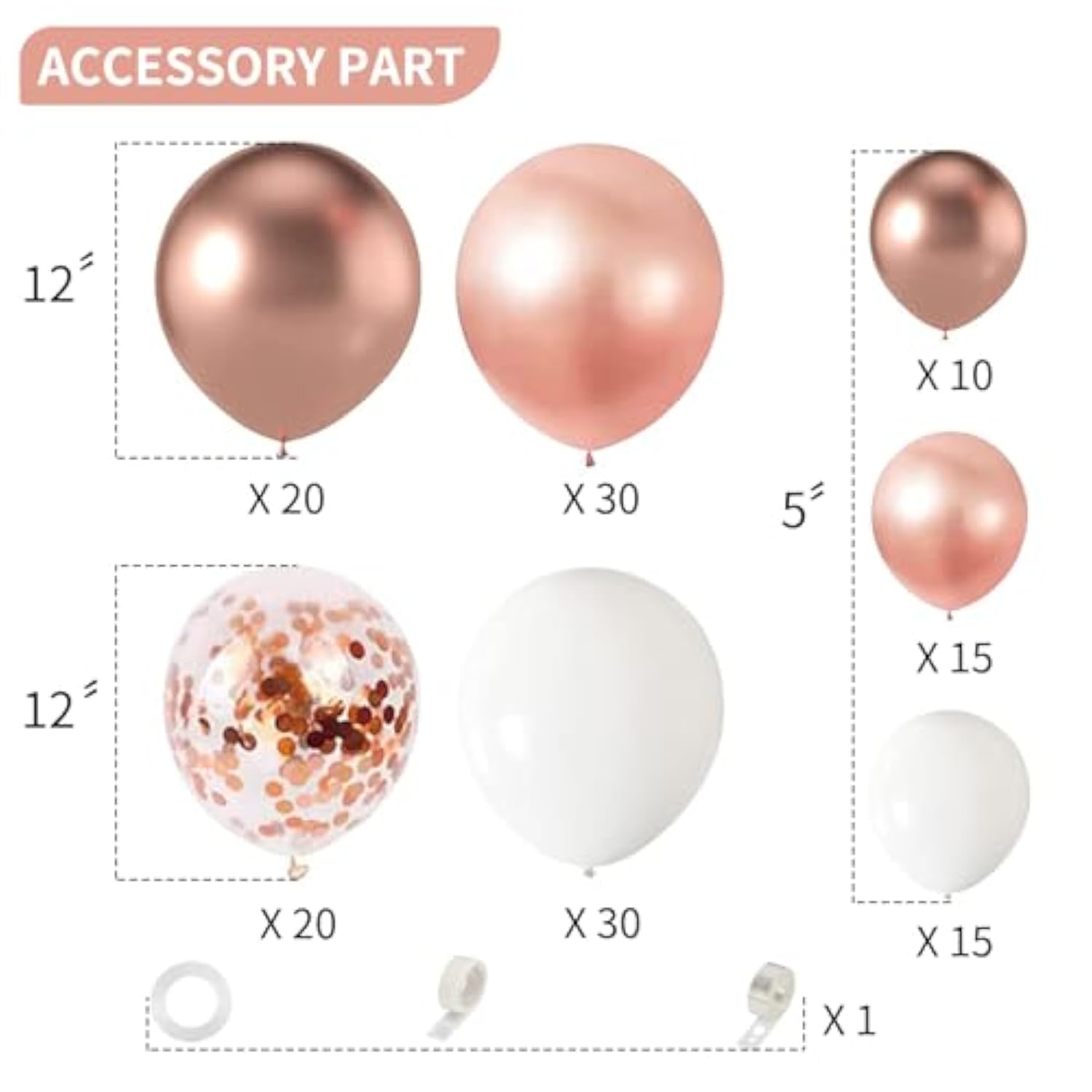 140PCS Rose Gold Balloon Arch Kit with Confetti Balloons for Party Decorations