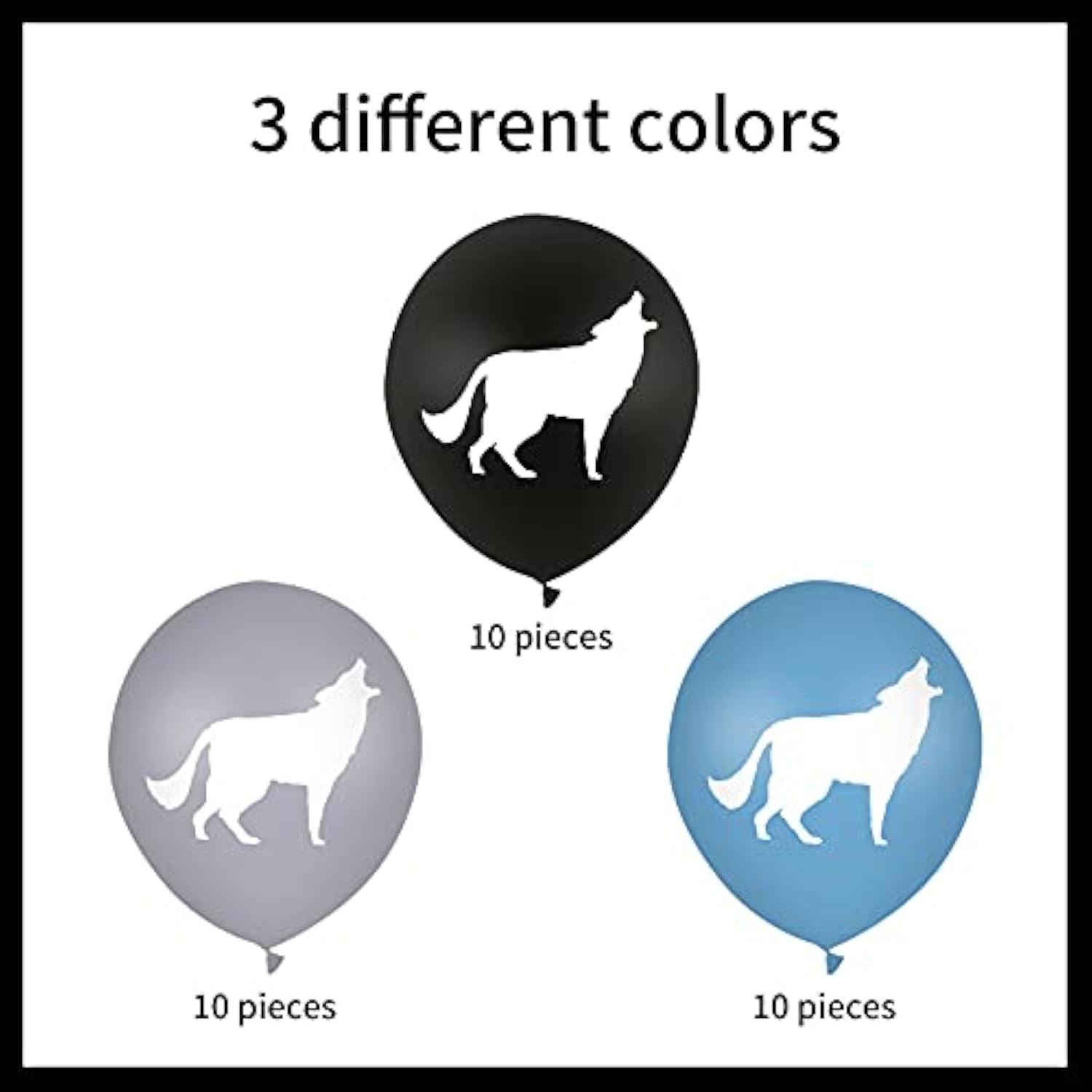 Wolf Party Balloons: 12 Inch Latex, Black Blue Gray, 30 Pcs