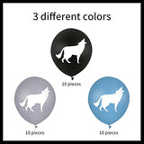Wolf Party Balloons: 12 Inch Latex, Black Blue Gray, 30 Pcs