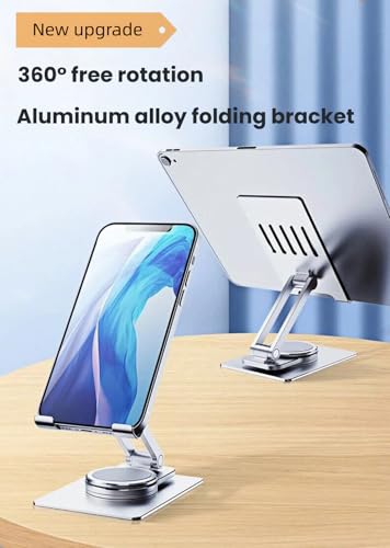 Aluminum Cell Phone & Tablet Stand for Desk,360° Rotating Foldable Mobile Stand,Home Office Desk Accessories Gifts for iPhone 17 16 15 14 Pro Max,
