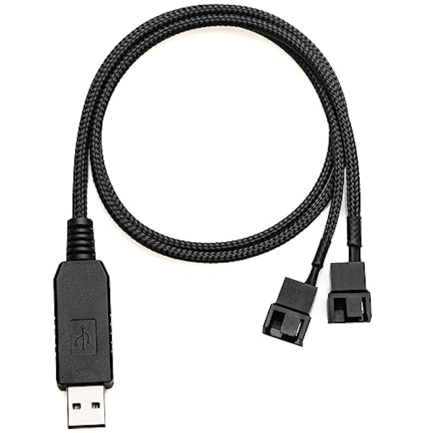 12V USB to Dual PC Fan Power Adapter 24 Inch Black Sleeved