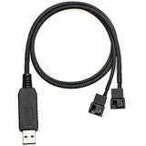 12V USB to Dual PC Fan Power Adapter 24 Inch Black Sleeved