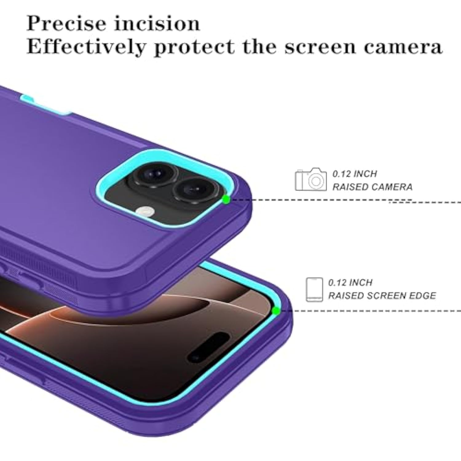 Phone Case For Iphone 16 Case With Hd Screen Protector, Heavy Duty Shockproof & Dustproof & Dropproof 3-Layer Cover Phone Case For Iphone 16 (6.1'')(Purplesskyblue)