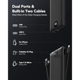 Portable Charger With Wall Plug, 10000Mah Slim Portable Charger Built In Cables,Pd 20W Fast Charging Power Bank With Cords,Usb C Portable Phone Charger Travel Accessories -Black(1 Pack)