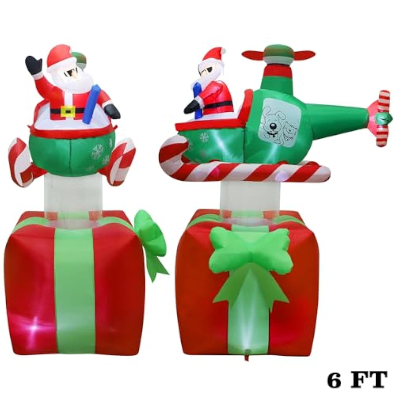 Christmas Inflatables Outdoor Decorations, 6Ft Inflatable Xmas Santa Claus With Helicopter On Gift Box, Lighted Blow Up
