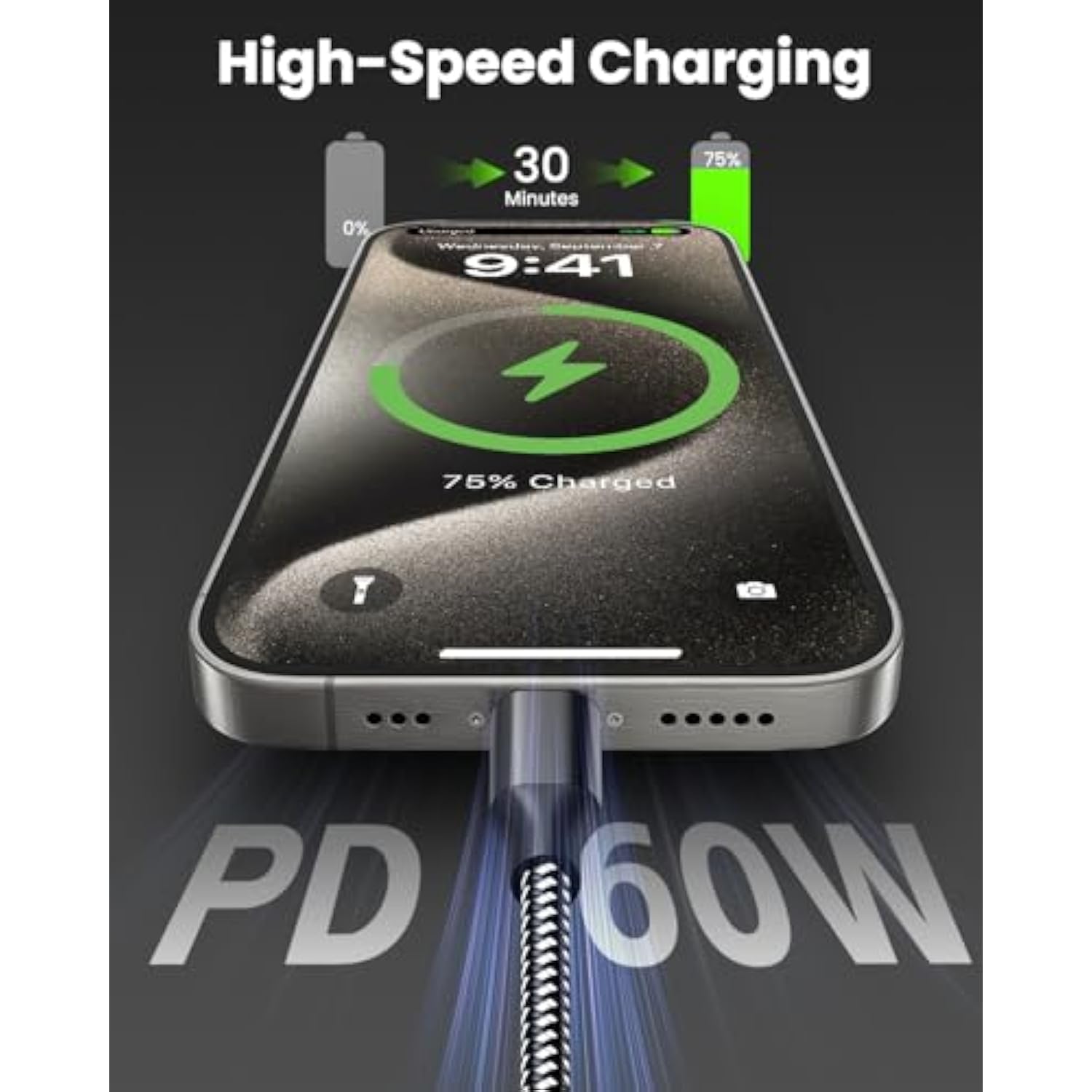 Usb C Cable Fast Charging, 3 Pack 10Ft Usb C To Usb C Cable, 60W Type C Nylon Braided Charger Cable For Iphone 16/15/Ipad Macbook Carplay And More-(Black White)