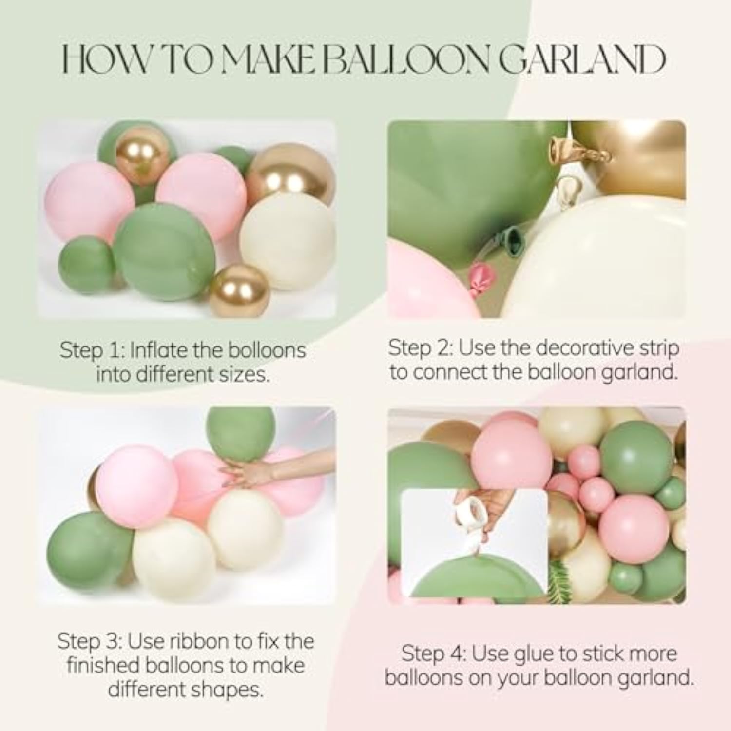 Sage Green Balloon Garland Kit: Pink, White & Gold - Baby Shower