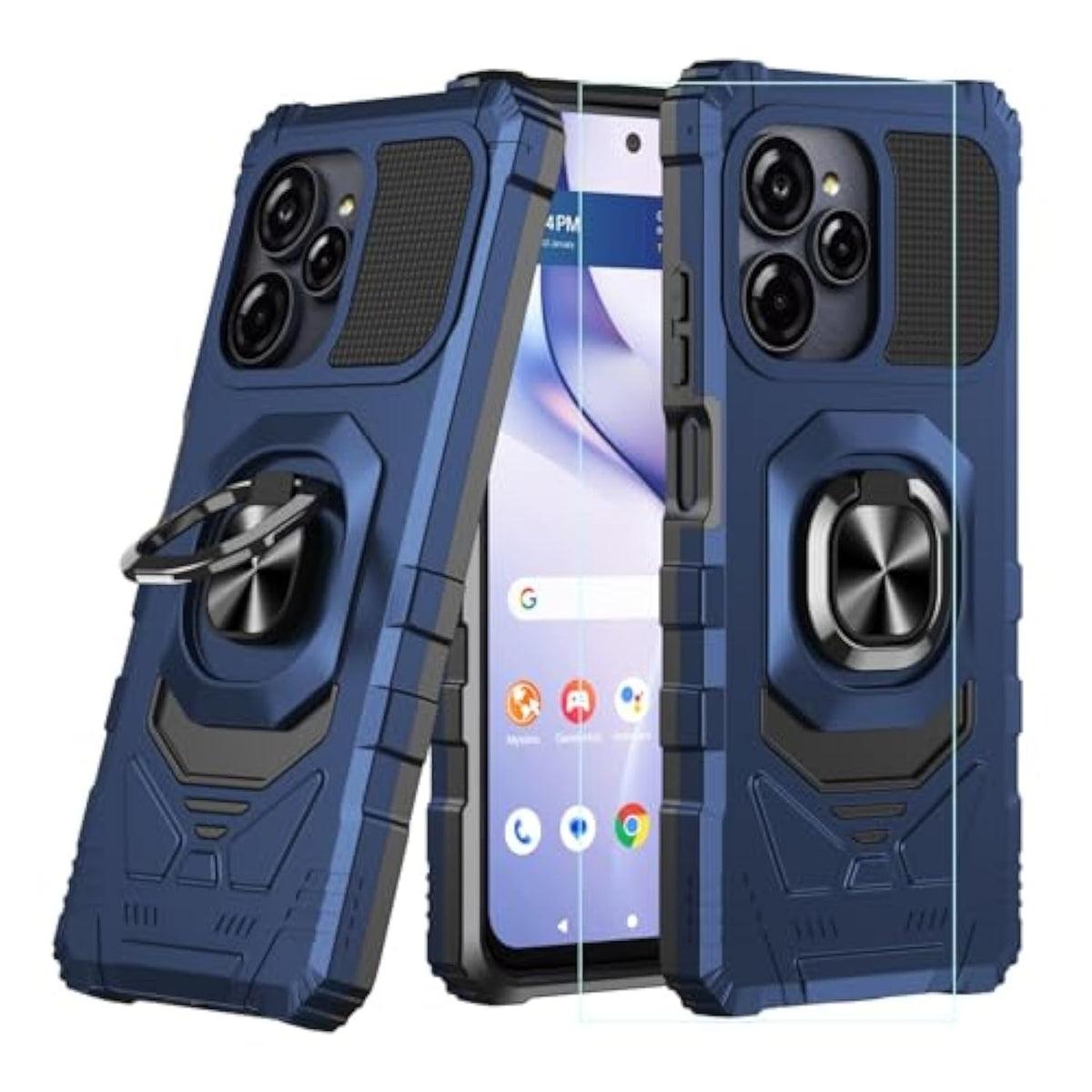 For Blu View Speed Ultra 5G Phone Case With Screen Protector,Dual Layer Military Grade Protection With Ring Stand,Slim Fit Rugged Shockproof Corner Silicone Case For Blu Speed Ultra B1660V Blue