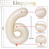 Cream Number Balloons, 40Inch Large Beige Number 6 Foil Mylar Helium Balloons For Girls Women, Ivory White Self Inflating Number Balloons 0-9 For Men Boys Birthday Party Celebration Decoration