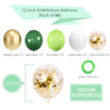 Green And Gold Balloons, 60 Pcs 12 Inches Dark Light Green Balloons Metallic Chrome Gold Confetti Balloon White Latex Ballons For Birthday Jungle Safari Theme Decorations