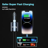 Retractable Car Charger,68W Super Fast Usb Car Phone Charger,Dual Typec Retractable Cables (31.5 Inch) And 2 Usb Ports Car Charger Adapter For Samsung Galaxy S23+/S23/ S22 Iphone 15/14,Ipad