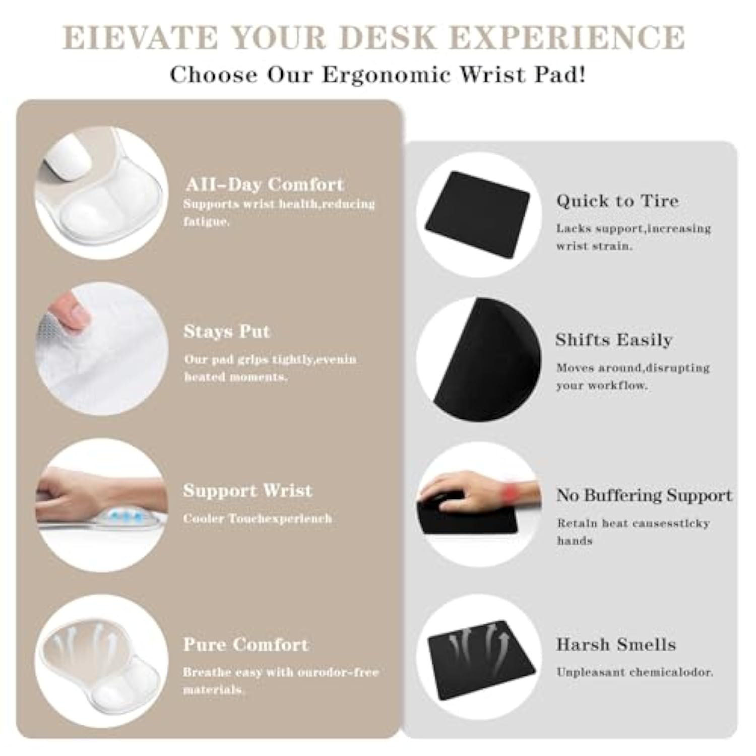 Mouse Pad With Wrist Rest,Ergonomic Mouse Pad With Comfortable Gel Wrist Rest Support And Non-Slip Pu Base For Easy Typing Pain Relief, Durable And Washable (Transparent Khaki Gradient)