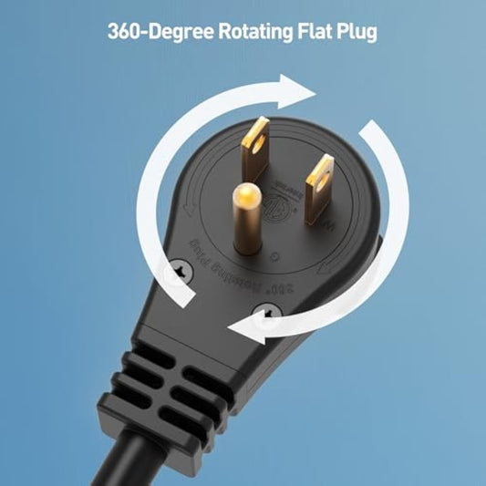 [ETL Listed] Cable Matters 2-Pack 16 AWG 360° Rotating Flat Plug Short Extension Cord - 1ft, Low Profile 3 Prong Power Extension Cords, NEMA 5-15P to NEMA 5-15R, Black