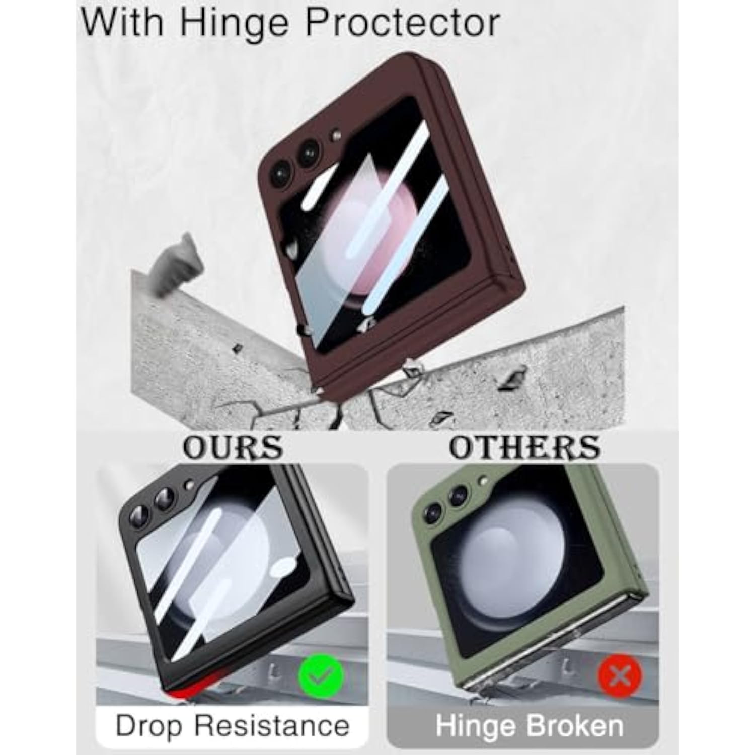 For Samsung Galaxy Z Flip 5 Case, Hinge Protection, Built-In Screen Protector, Wireless Charging, Shockproof, Anti Scratch Slim Phone Protective Cover For Galaxy Z Flip 5, 2023 Wine