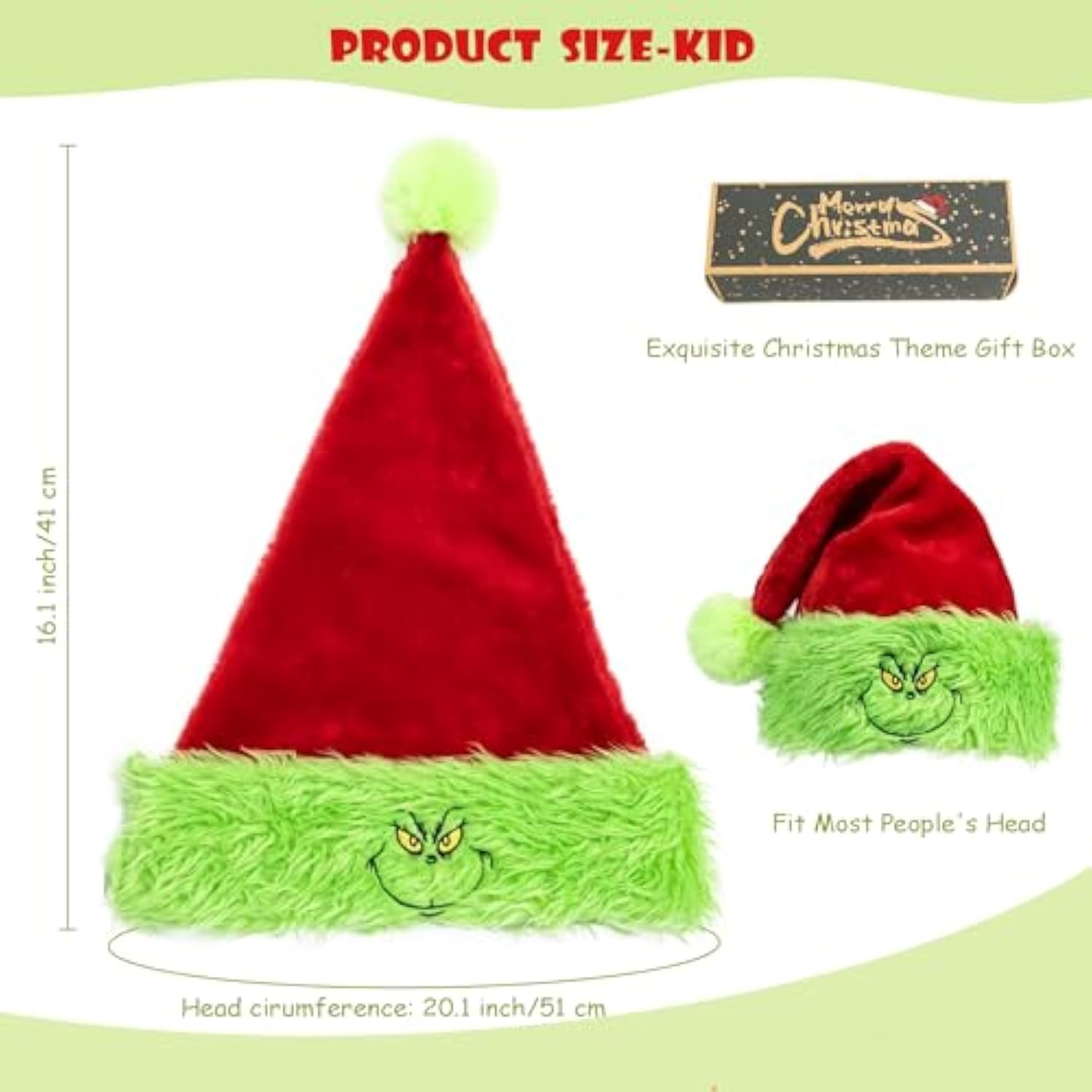 Kids Santa Hat?Velvet Christmas Hat With Funny Elf Monster Face For Baby Toddler?New Year Party Headwear (Kids)