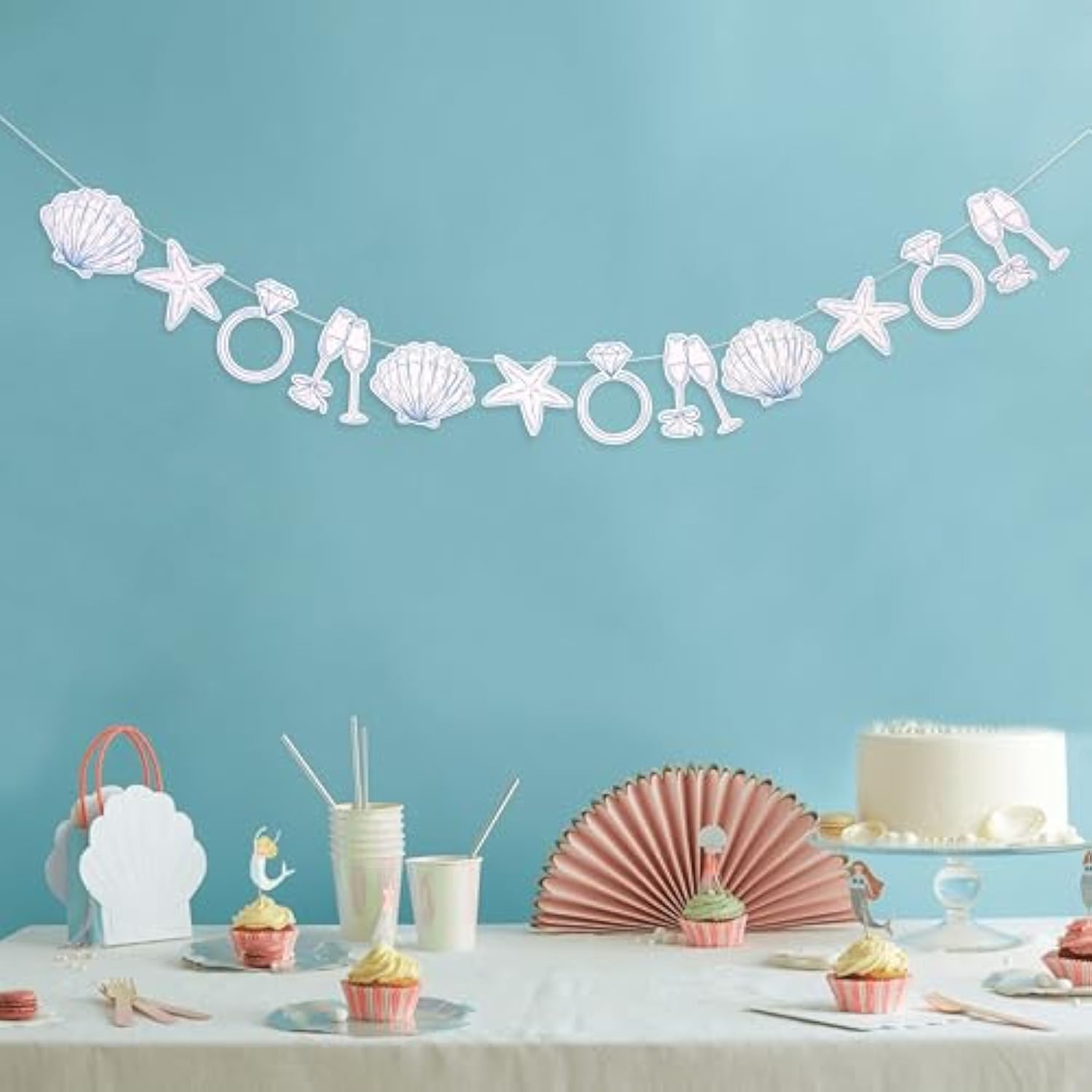 Last Toast on the Coast Banner with Seashell Garland for Beach Bachelorette Decor