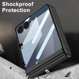 For Samsung Galaxy Z Flip 7 Case With S Pen,Slim Pc All-Inclusive Shockproof Cover With Magnetic Hinge Protection + Tempered Glass Screen Protector For Samsung Galaxy Z Flip 7 5G (Black)