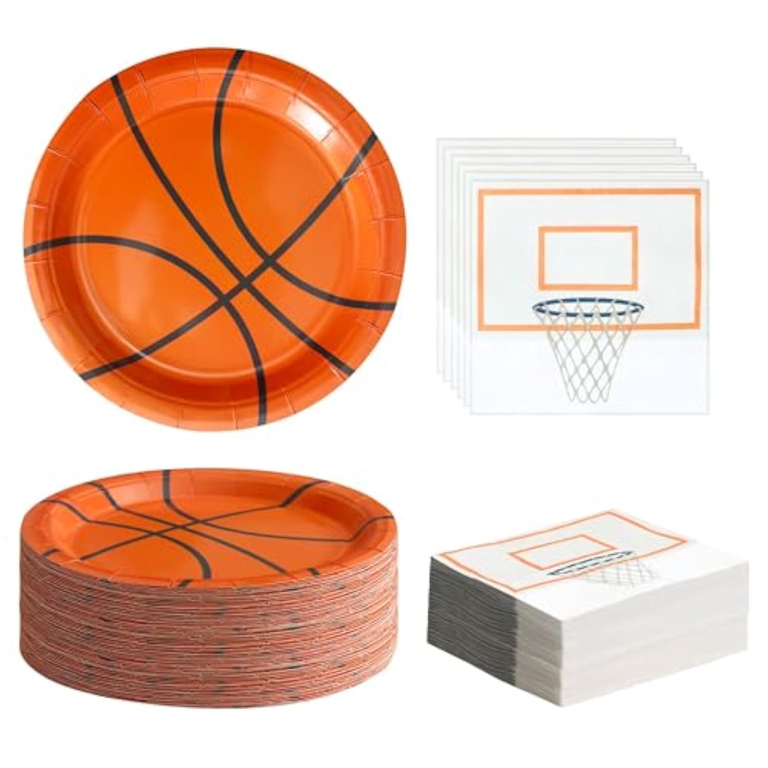48Pcs Basketball Plates And Napkins Party Supplies - 24 Pk - 9 Inch Basketball Paper Plates 6.5 Inch Basketball Paper Napkins Basketball Birthday Party Decorations Decor