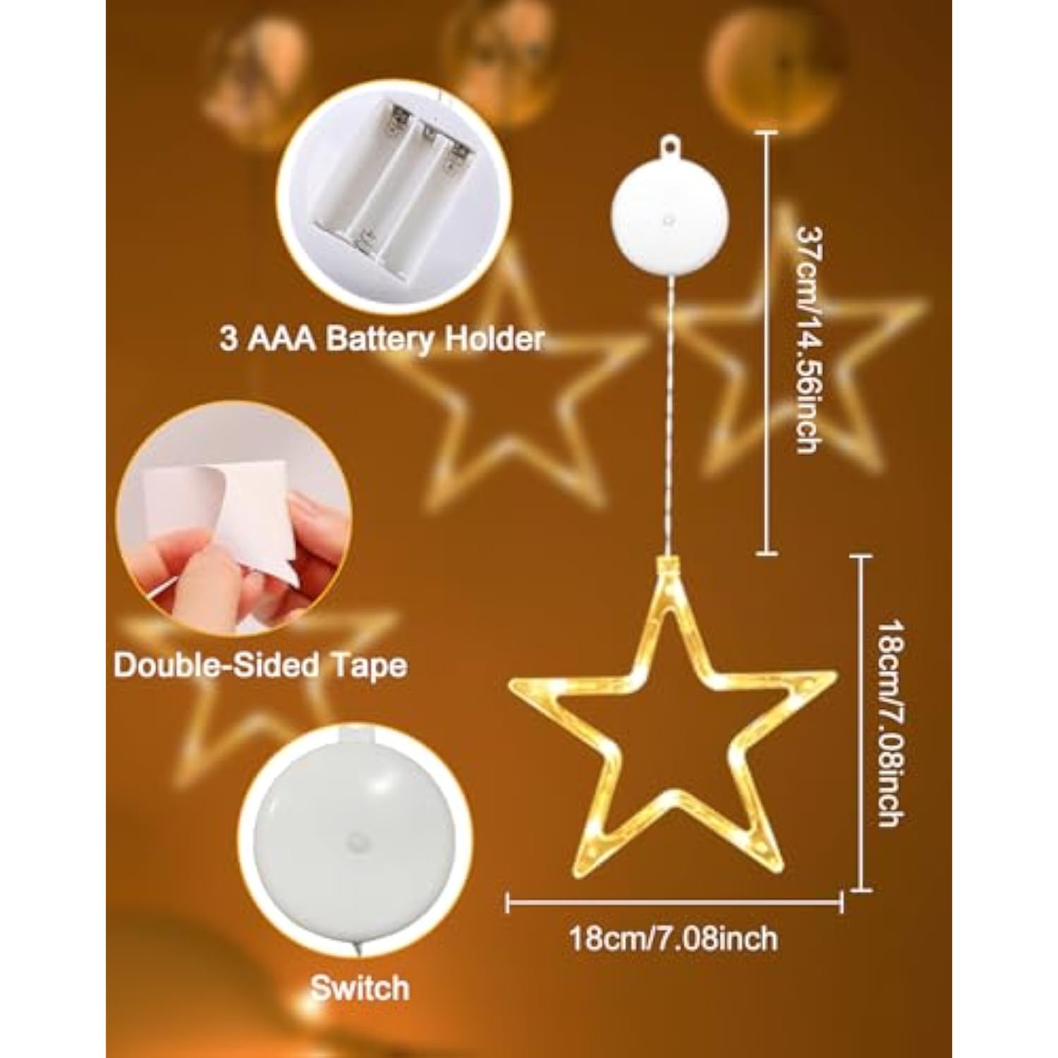 Led Stars Christmas Lights,3 Pack Led Christmas Window Lights,10 Leds Christmas Decorations With Timer For Window Decora