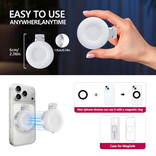Magnetic Selfie Light, Folding Phone Ring Light Compatible with iPhone Magsafe, CRI97 360° LED Selfie Ring Fill Light with Mirror for Video