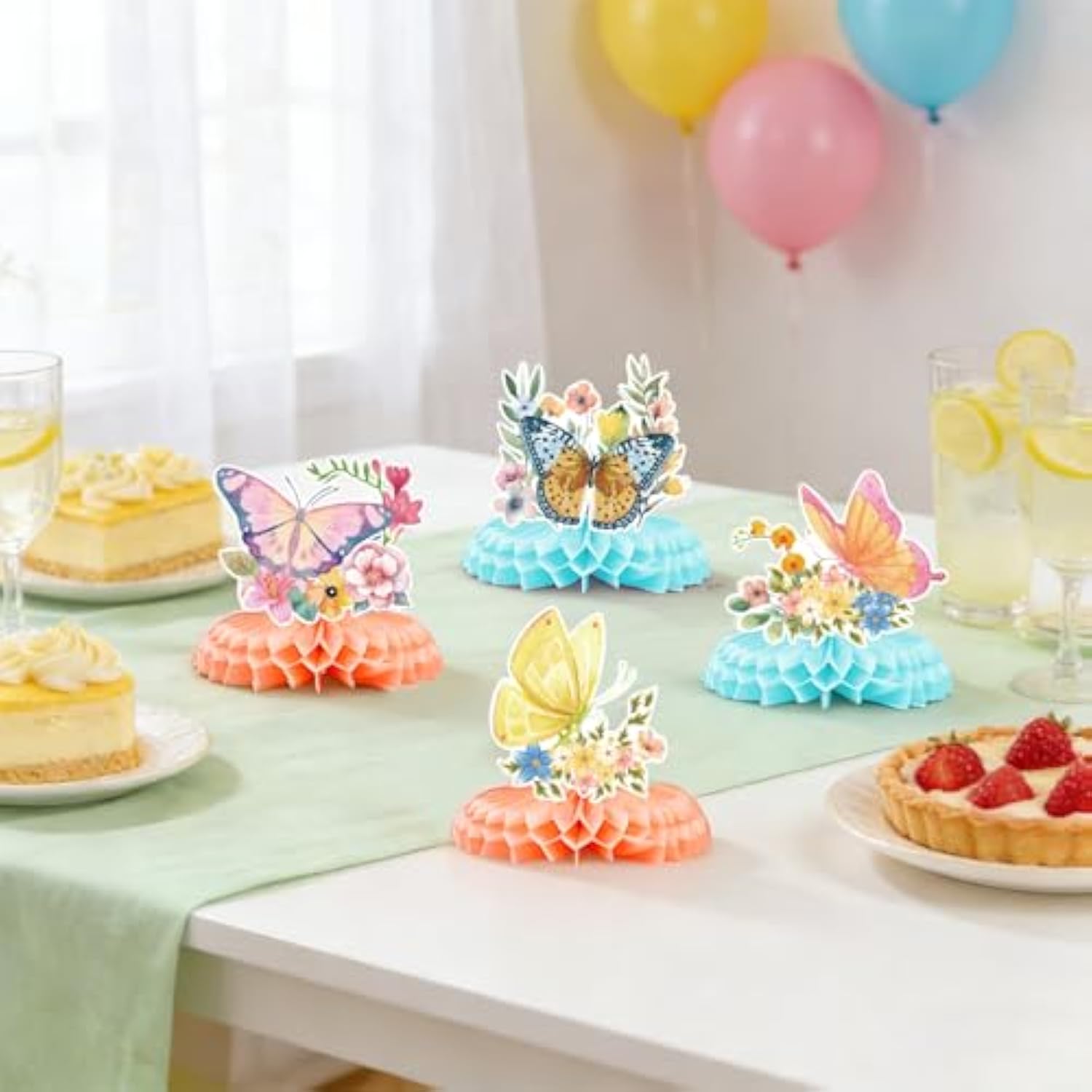 9Pcs Spring Honeycomb Table Centerpieces, Butterfly & Flower Design Honeycomb Center Pieces For Birthday Baby Shower Party Favors & Table Decor Supplies