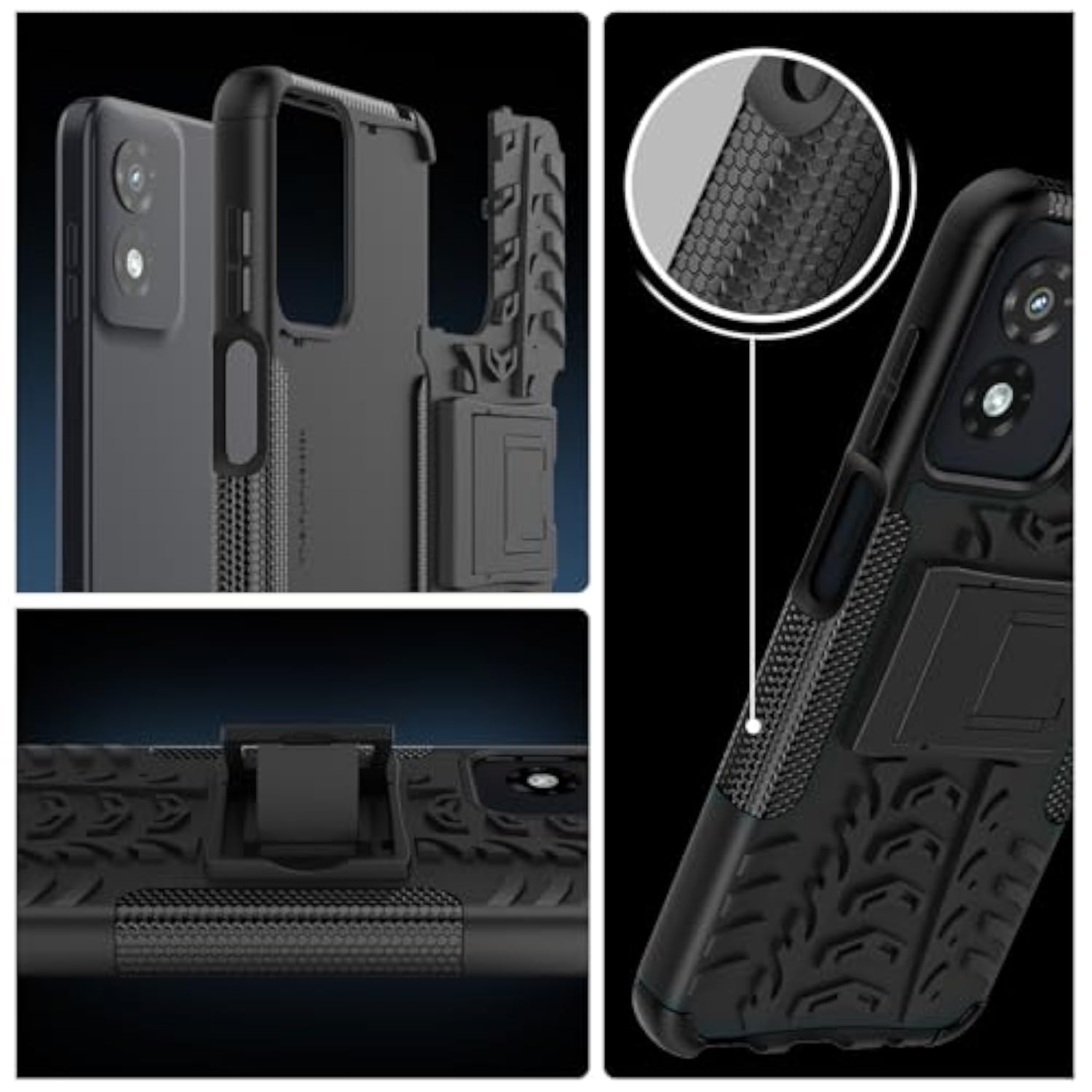 For Moto G Play 2024 Case With 2 Pack Screen Protector,Military Grade Shockproof, Heavy Duty Robust Bumper Cover With Kickstand For Motorola G Play 2024 Phone Black