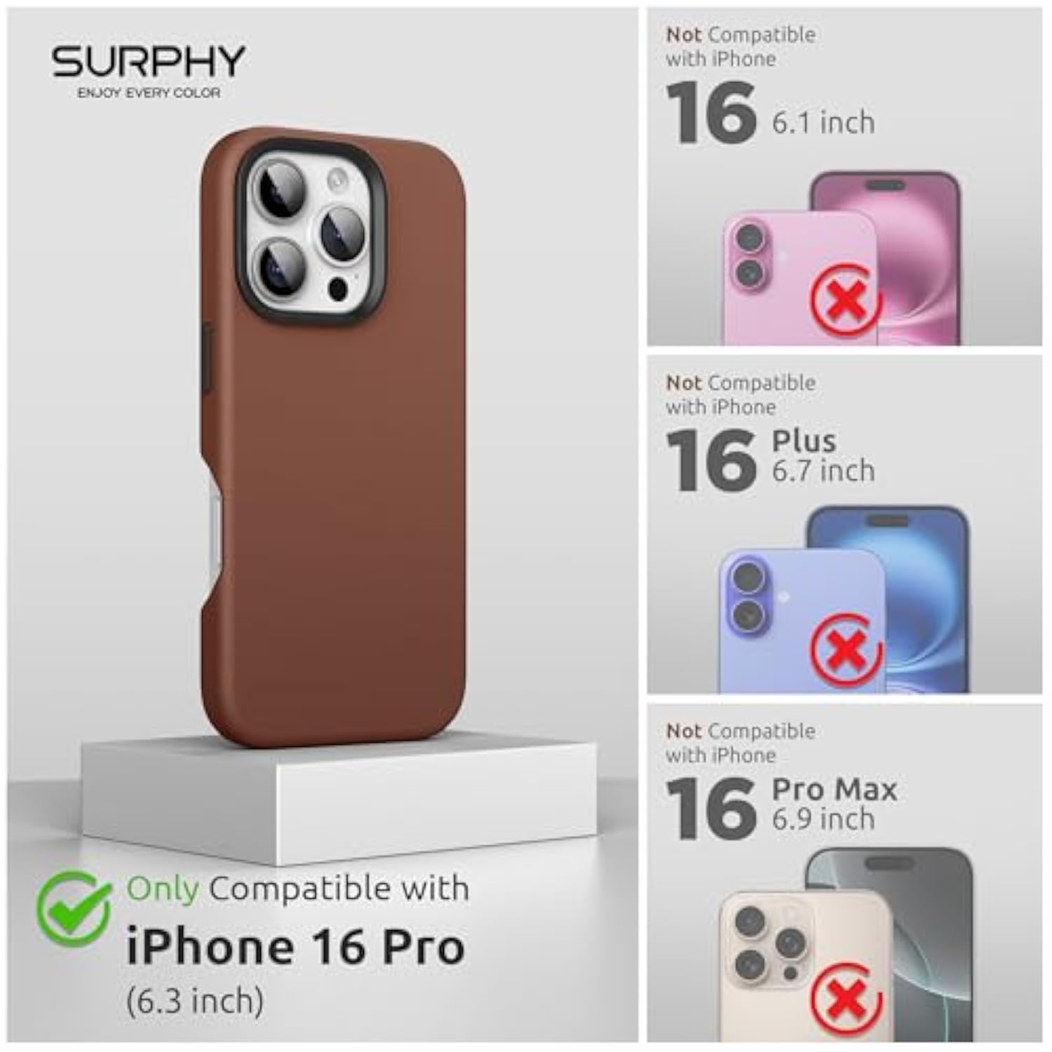 Designed For Iphone 16 Pro Leather Case Compatible With Magsafe, Faux Leather Phone Case (Metallic Buttons, Microfiber Lining) For 16 Pro 6.3 Inch 2024, Brown