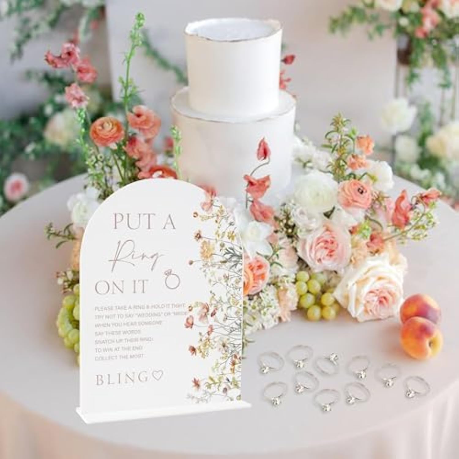 Florals Bridal Shower Decorations, Wedding Shower Games, Popular Bridal Shower Game, Put A Ring On It Game, 1 Sign And 50 Rings(Dsxn07)