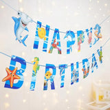 Shark Marine Theme Happy Birthday Banner - Boy'S Birthday Party Banner Decoration - Blue (Shark Marine)