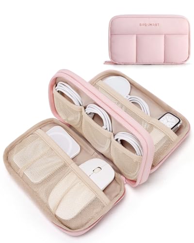 Electronics Organizer Travel Case, Cord Storage For Chargers Cables Phones, Compact Tech Accessories Pouch, Pink