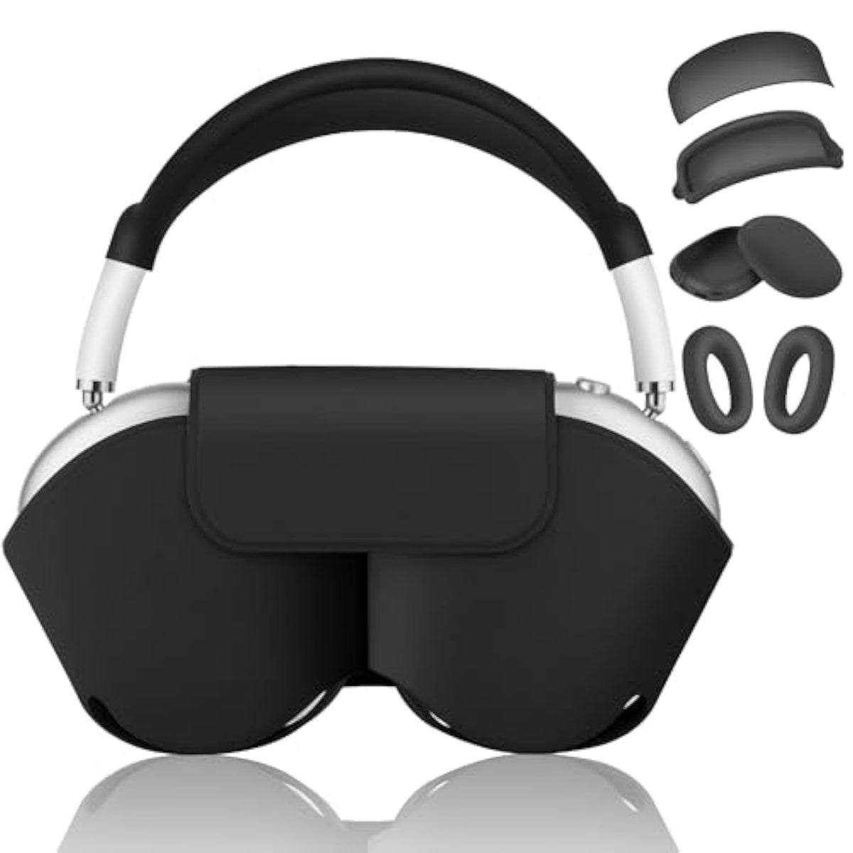 ?5 In 1? Compatible With Airpods Max 2/1 Smart Case Cover, Sleep Mode Compatible, For Apple Airpod Max Headphones Case Soft Leather & Silicone Four-Piece Set Protective Accessories Portable, Black