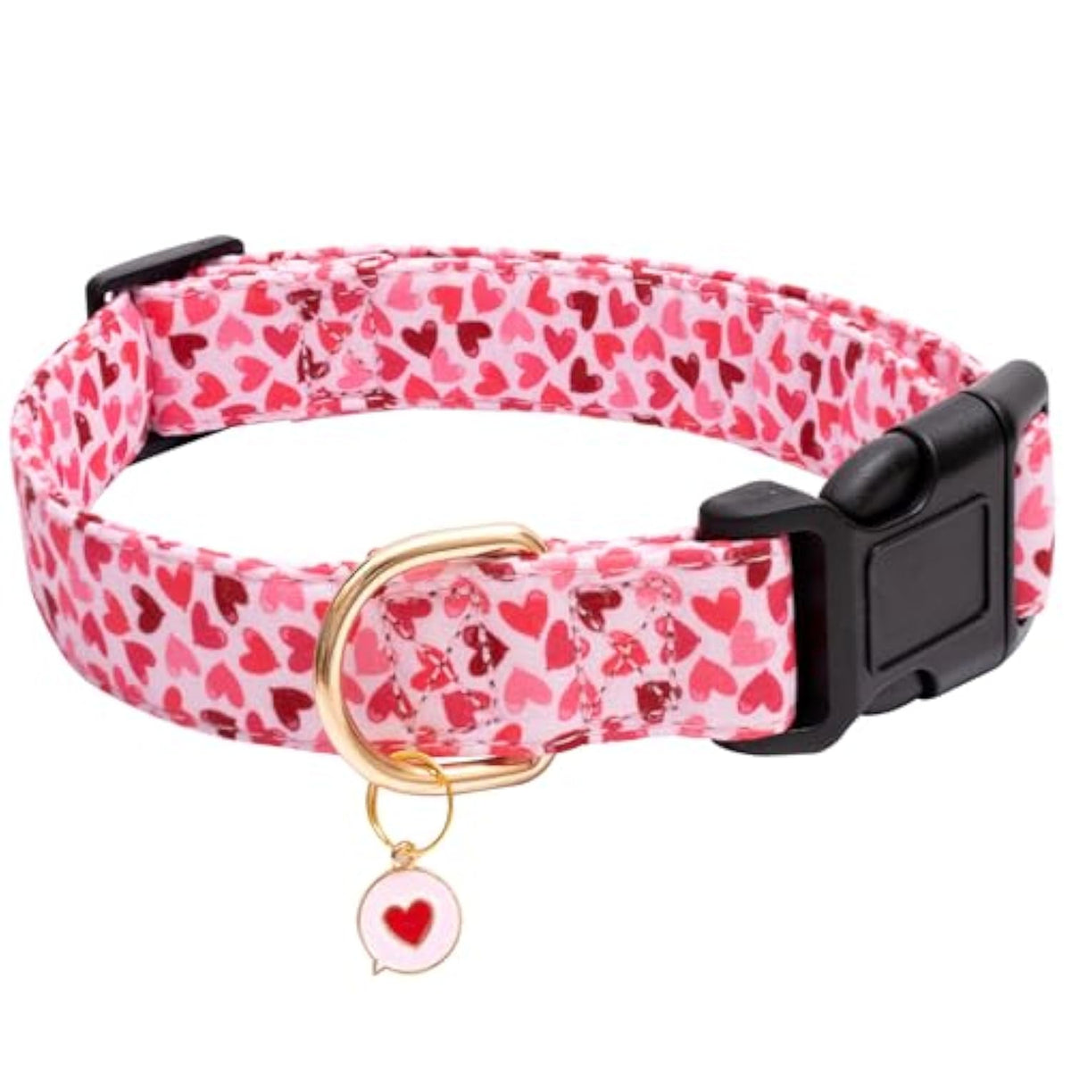 Valentine'S Day Dog Collar - Cute Loving Heart Printed For Small Medium Large Dogs - Pink Cotton Collar For Girl And Boy Dogs L